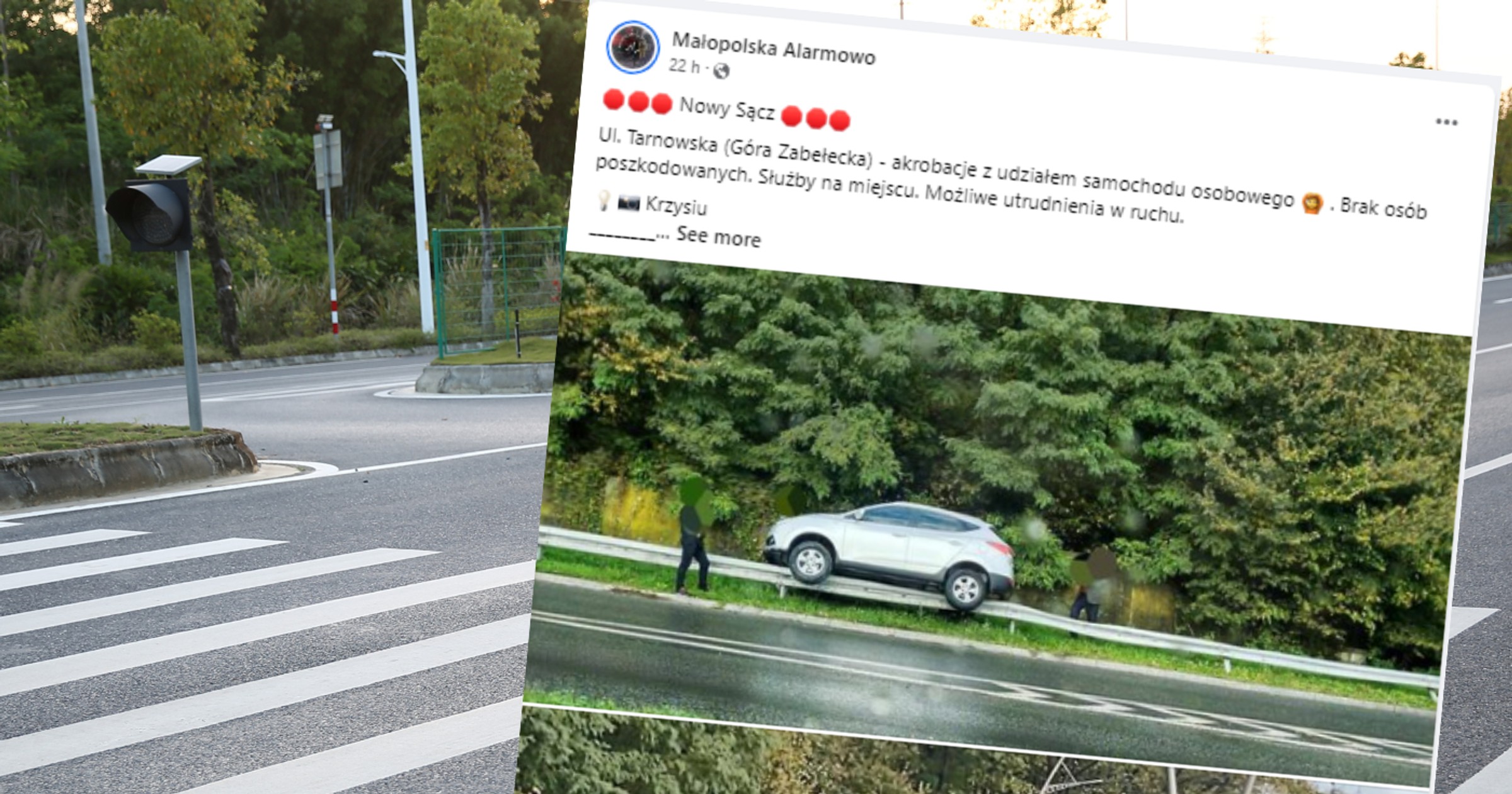 W Nowym Sączu auto "zaparkowało" na barierce (facebook.com/malarmowo)