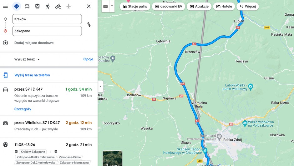 Trasa w Google Maps
