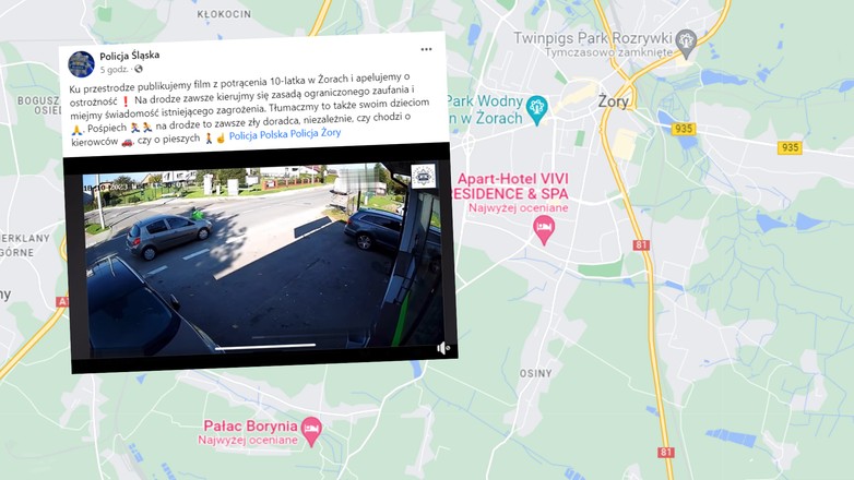 10-latek wyszedł ze sklepu i wbiegł na jezdnię (fot. screen: facebook.com/@SlaskaKWP)