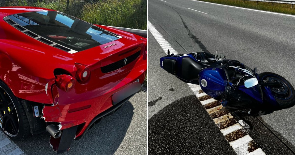 Motocyklista najechał na Ferrari