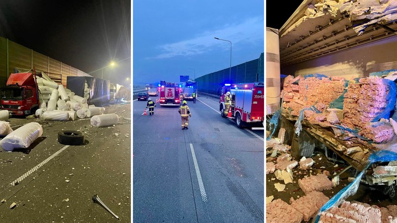 Wypadek na autostradzie A1. Zderzyły się cztery ciężarówki