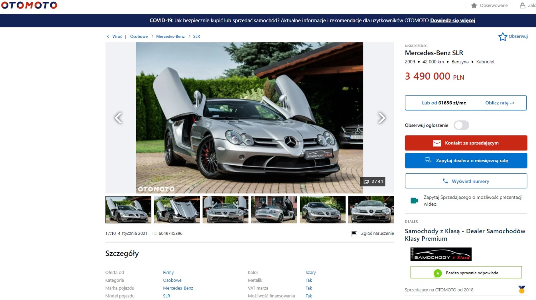 Mercedes SLR McLaren – 3 490 000 zł