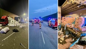 Karambol na A1. Zderzyły się cztery ciężarówki [ZDJĘCIA]