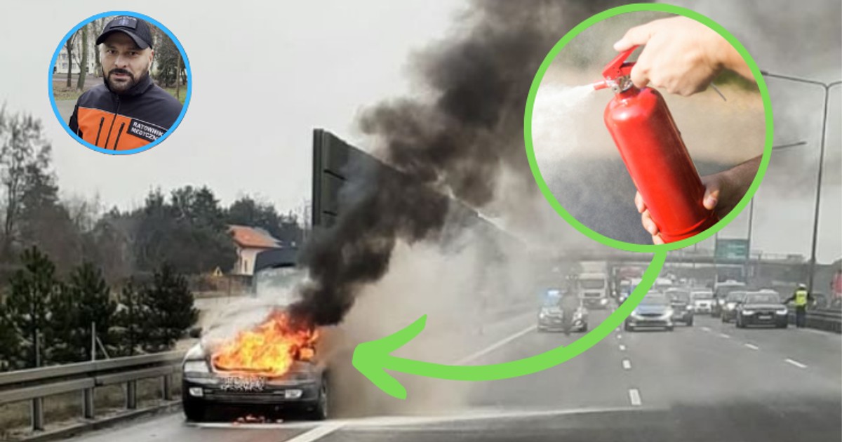 Ratownik tłumaczy, jak działać w przypadku pożaru auta (Screen: YouTube/borkos_ratownik/policja.pl)