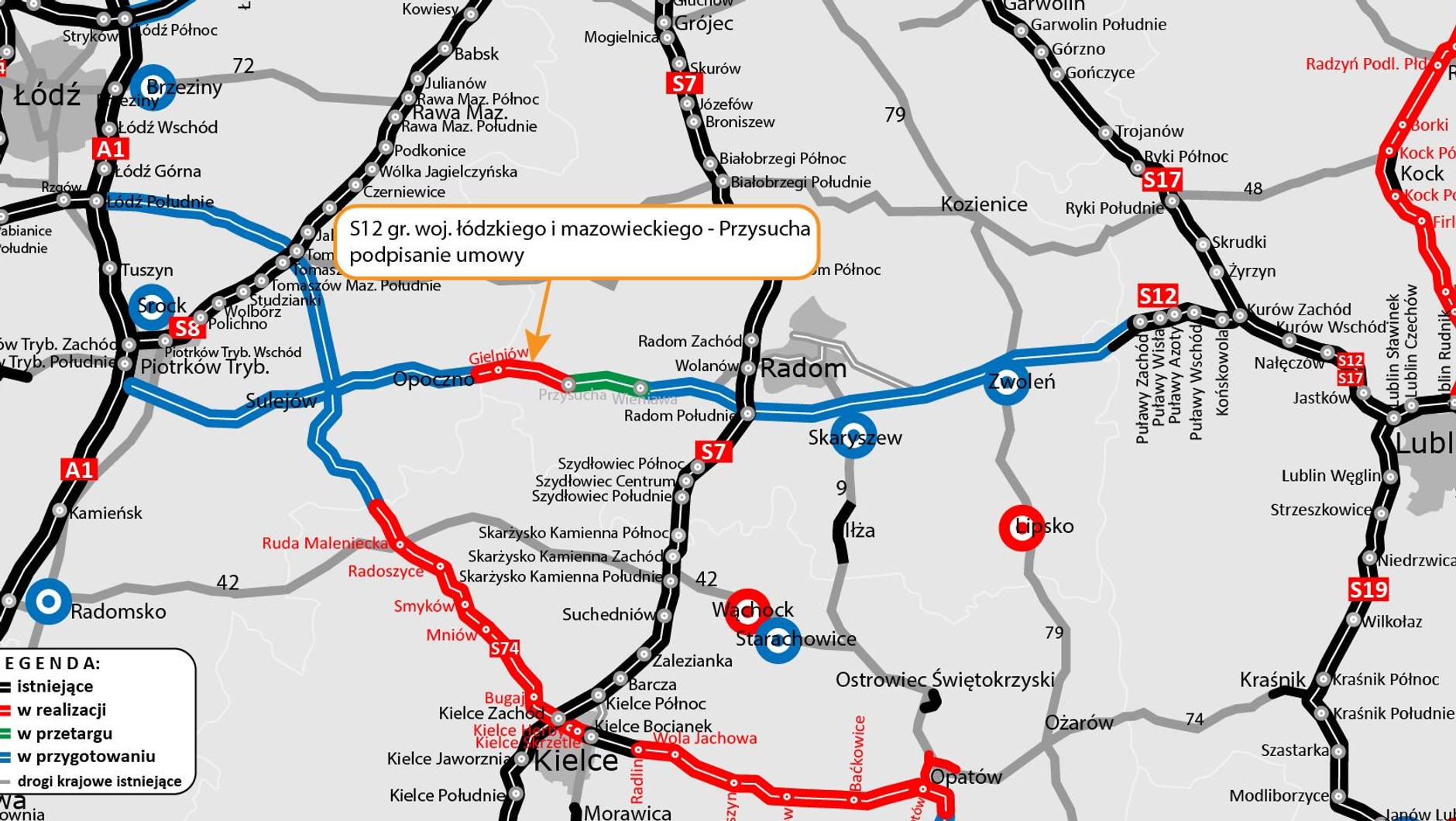 Droga ekspresowa S12 od granicy województw do Przysuchy — mapa