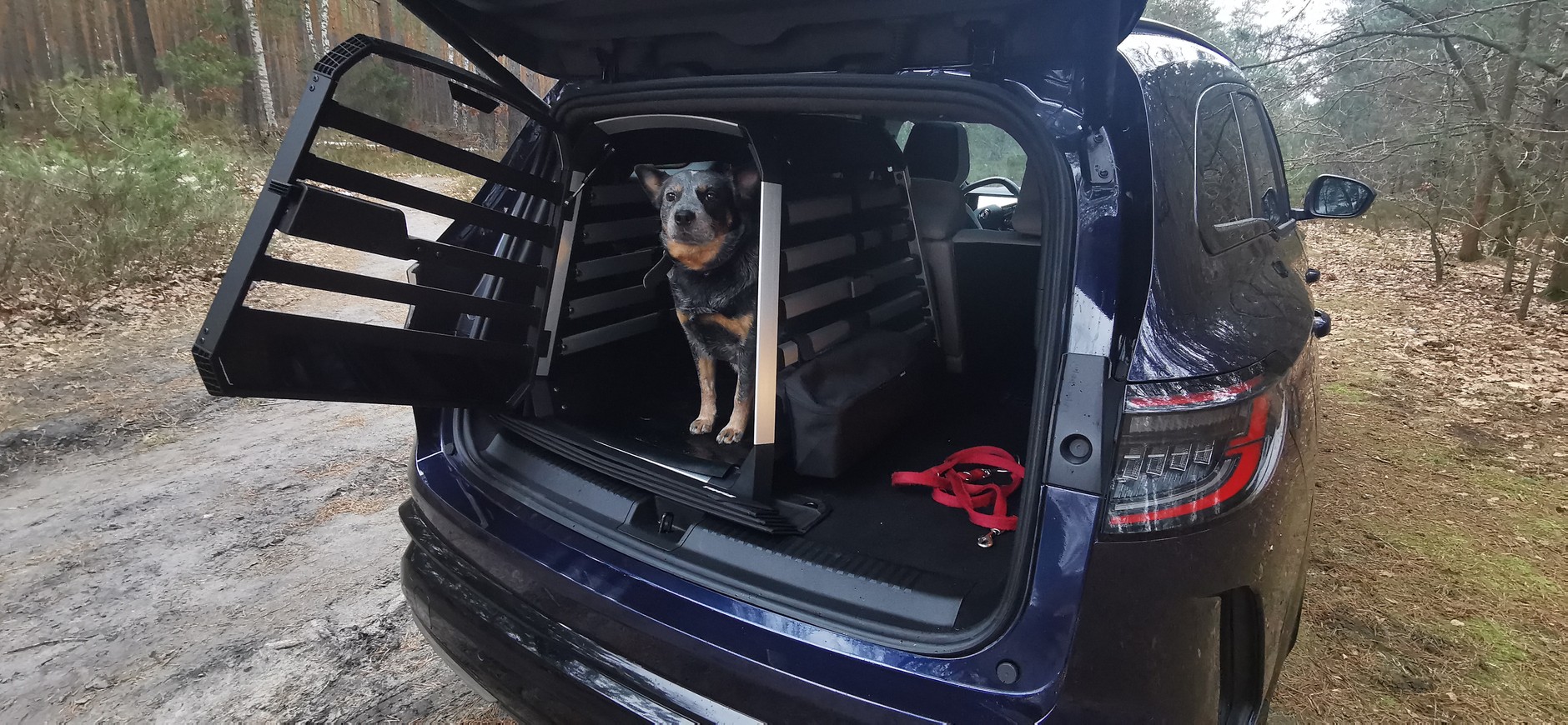 Ochraniacz zderzaka nawet w postaci złożonej w harmonijkę nie koliduje z drzwiami klatki