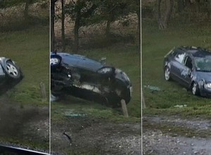Przeleciał Audi przez tory. Dachował i wyszedł z tego bez szwanku. Policjanci natychmiast ustalili przyczynę [WIDEO]