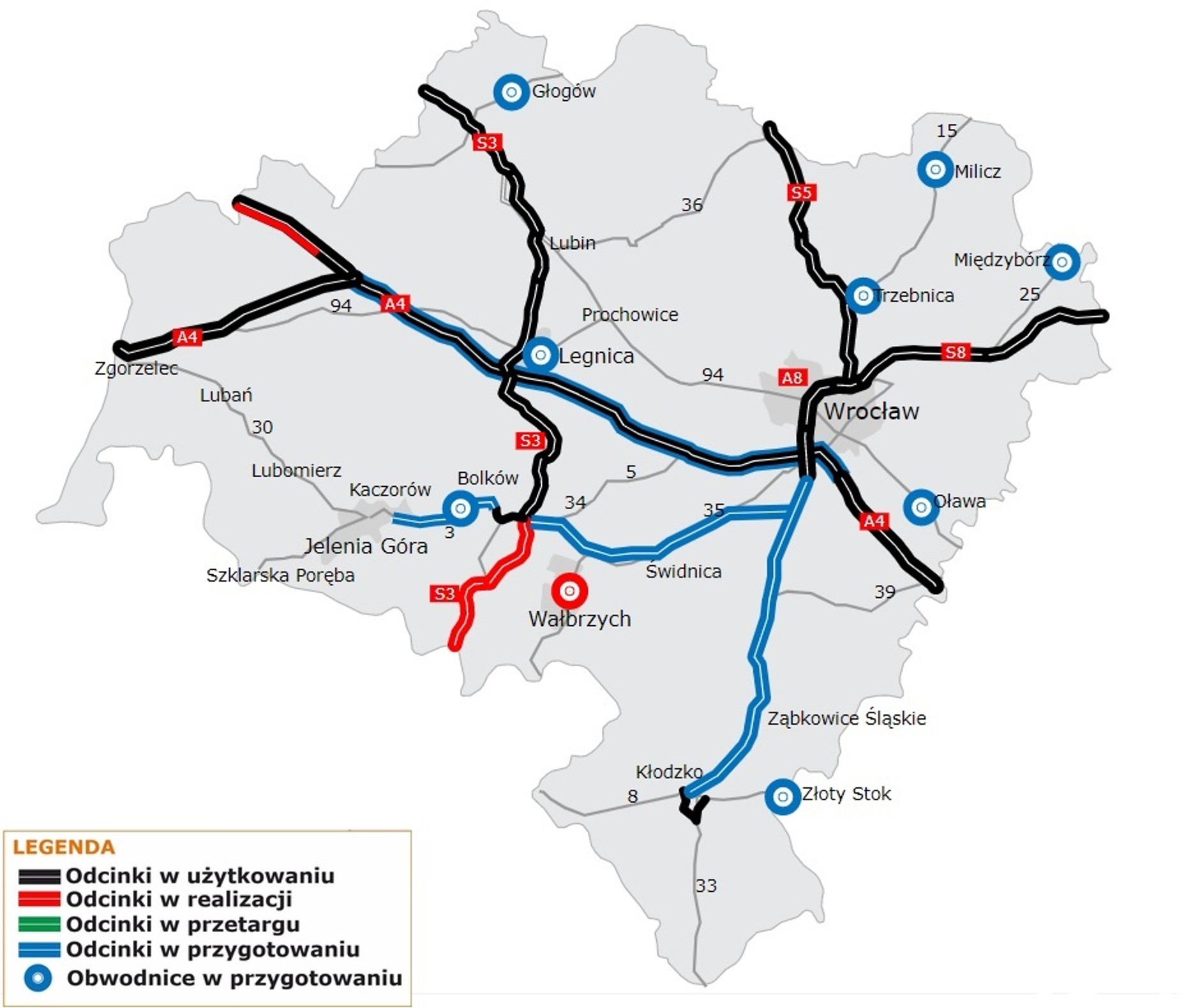Dolnośląskie mapa budowy dróg
