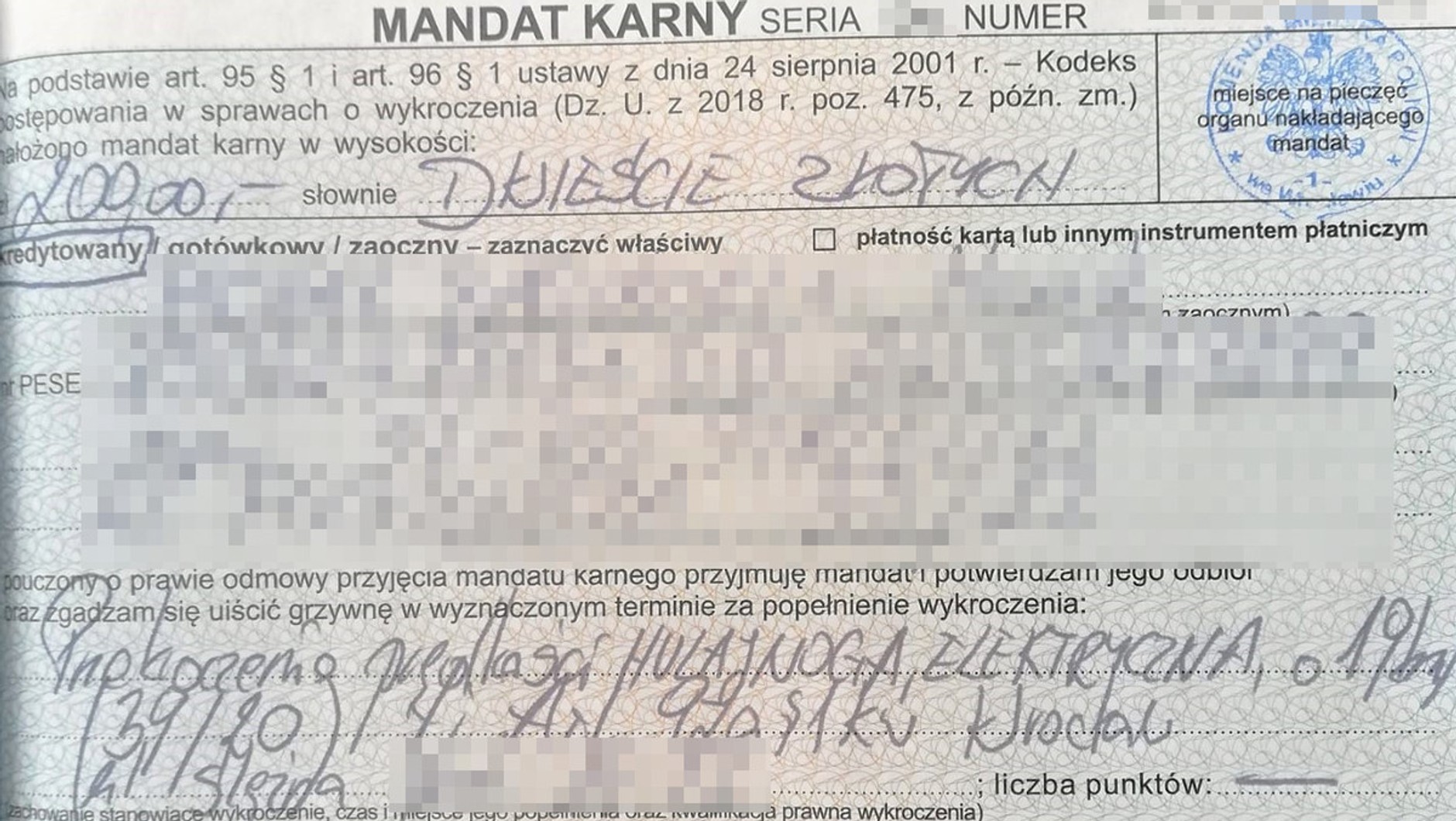Mandat przekroczenie prędkości urządzeniem transportu osobistego
