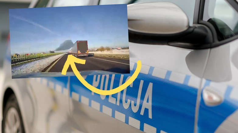 Na drodze S5 tafla lodu spadła z ciężarówki na auto (fot. screen: Facebook/Policja Leszno)