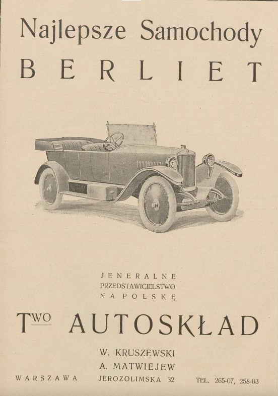 Reklama Berlieta. Rok 1924