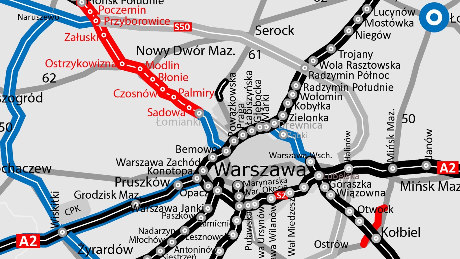 Mapa - Wschodnia Obwodnica Warszawy