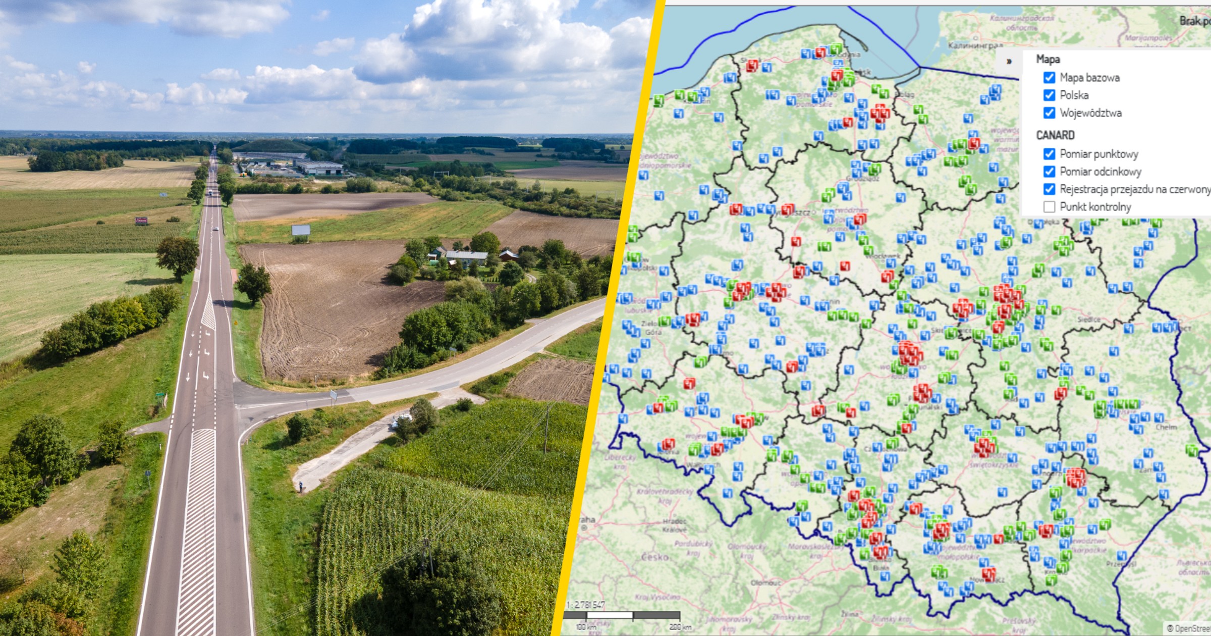 Mapa CANARD. Odcinkowe pomiary prędkości i fotoradary, lipiec 2026 r.