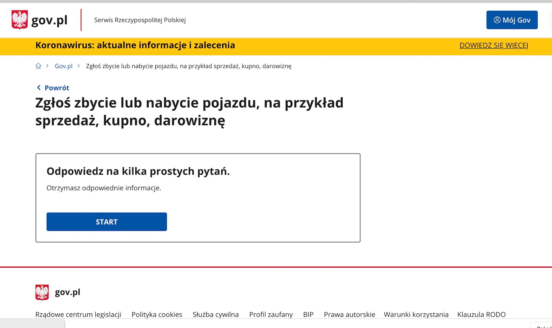 Informację i nabyciu/zbyciu auta można wysłać przez Internet