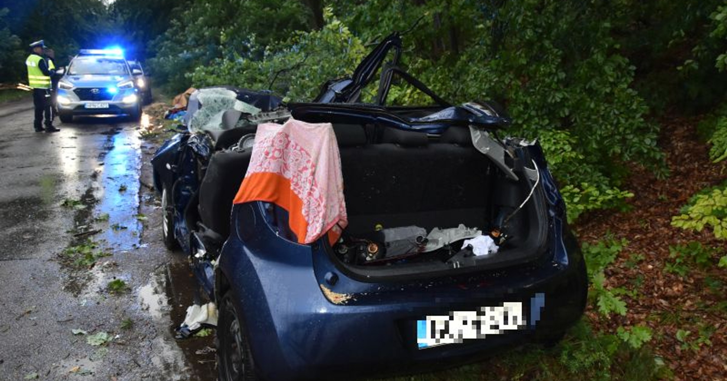 wypadek drzewo pocięty samochód