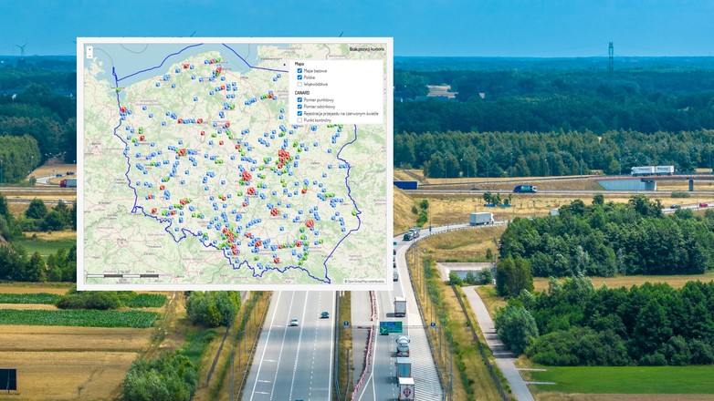 Mapa odcinkowych pomiarów prędkości, fotoradarów i RedLight, grudzień 2025 r.