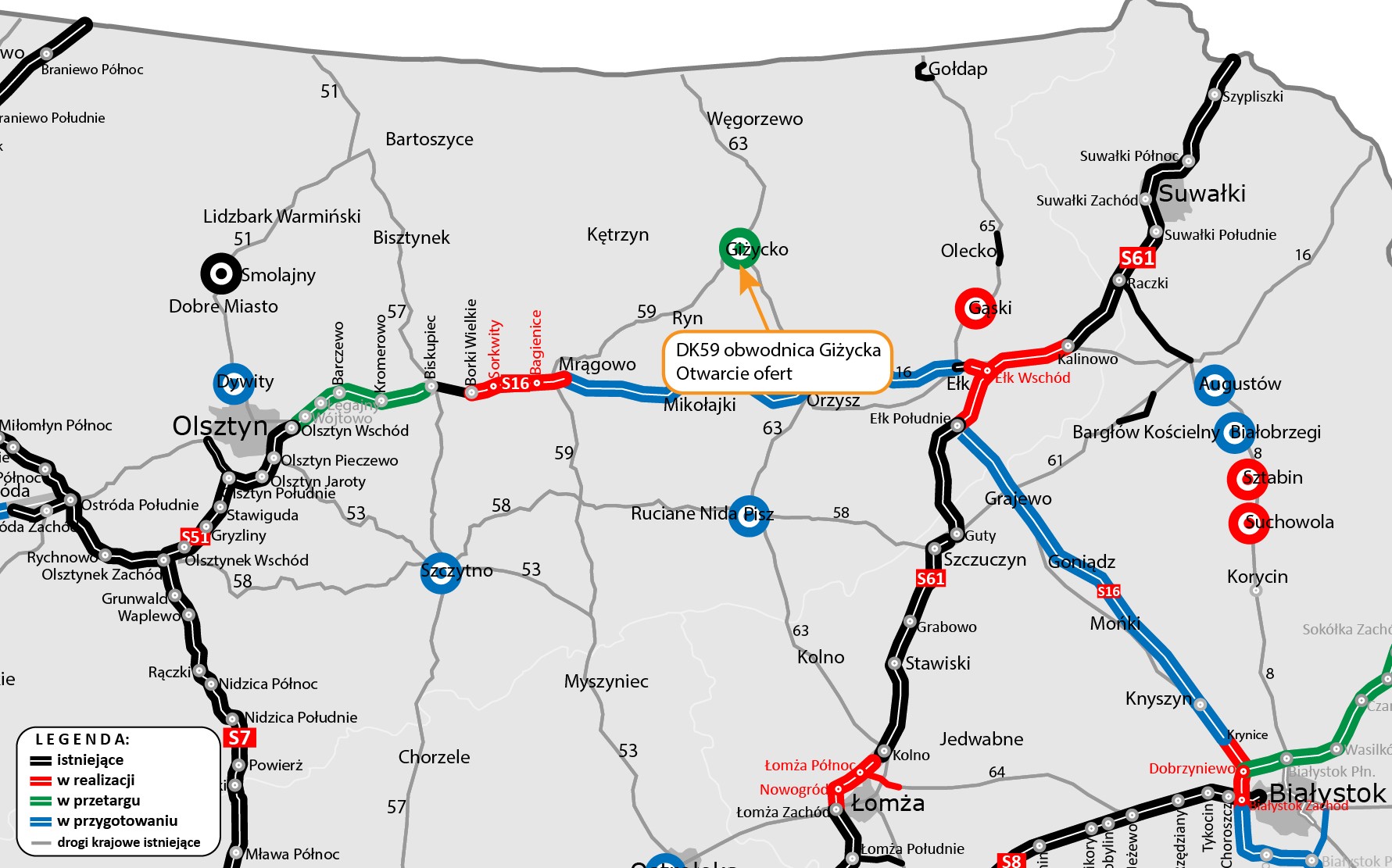 DK59 obwodnica Giżycka — lokalizacja inwestycji
