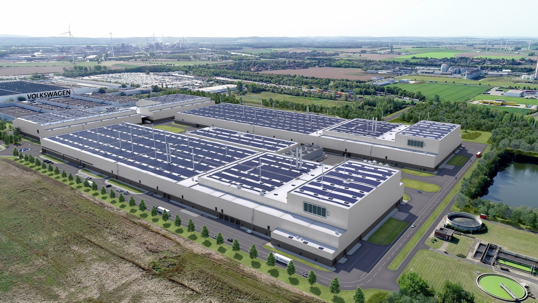 Gigafabryka akumulatorów trakcyjnych koncernu VW w Salzgitter: wizualizacja gotowego obiektu
