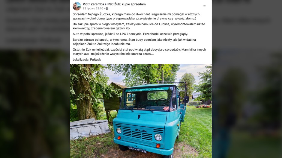 Ogłoszenie o sprzedaży Żuka Mimo prominentnego poprzedniego właściciela, cena rozsądna