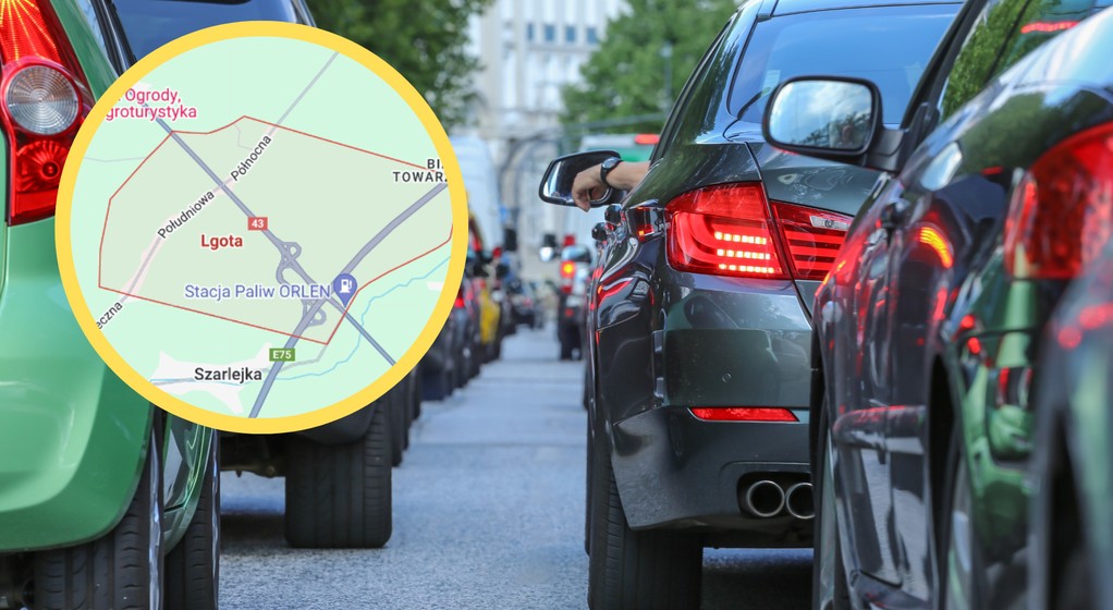 W okolicach Częstochowy na DK 43 tworzą się ogromne korki (Zdjęcie mapy: Mapy Google)