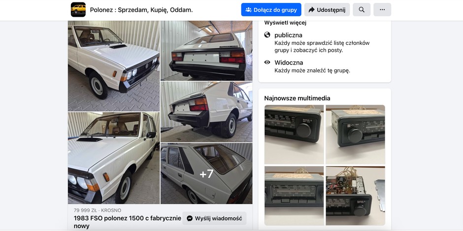 Zrzut ekranu ogłoszenia sprzedaży nowego FSO Poloneza 1500 C