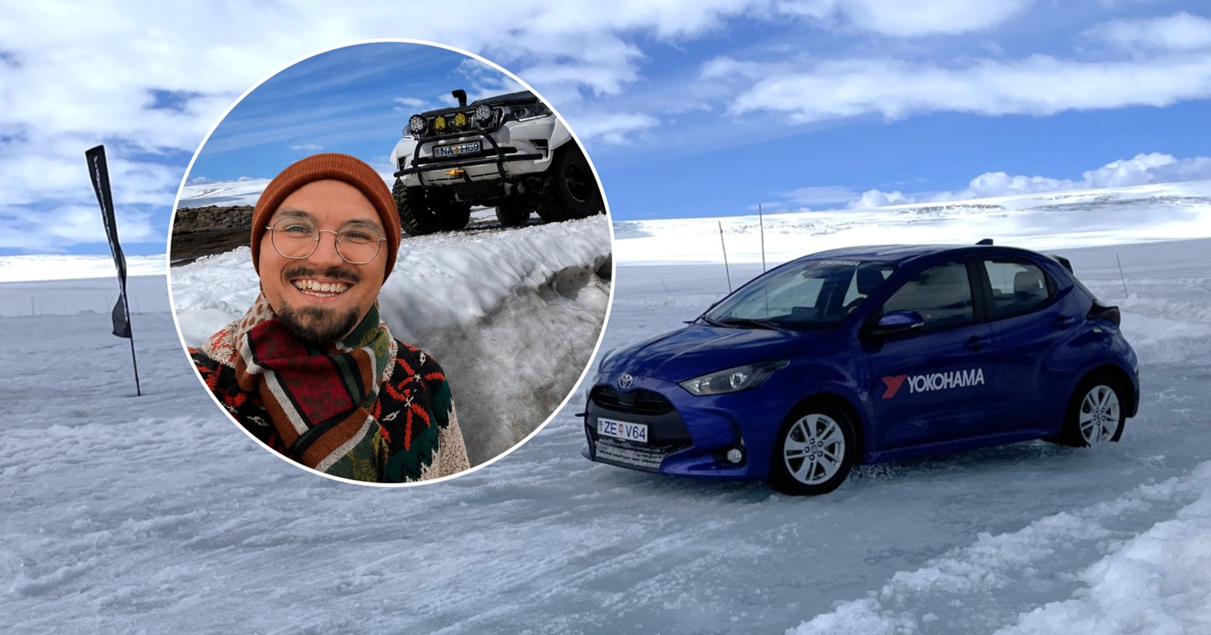Toyota Yaris na torze Yokohamy na lodowcu na Islandii