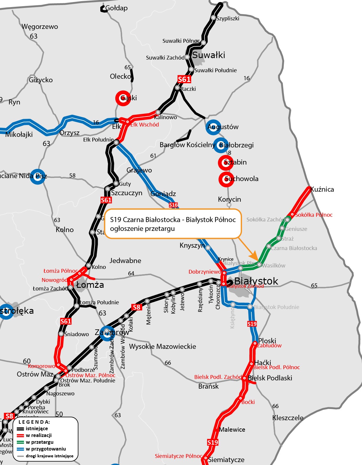 Mapa drogi krajowej S19