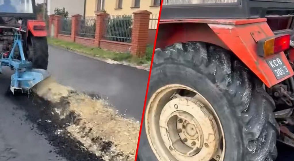 Rolnik zaorał asfalt