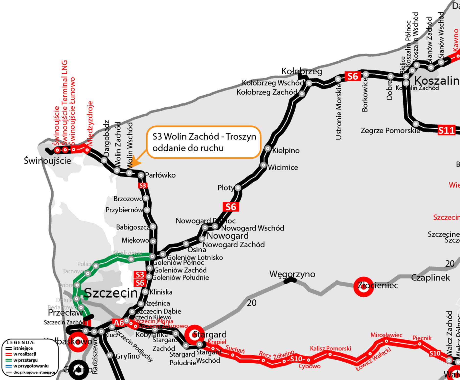 Droga S3 na północy - mapa