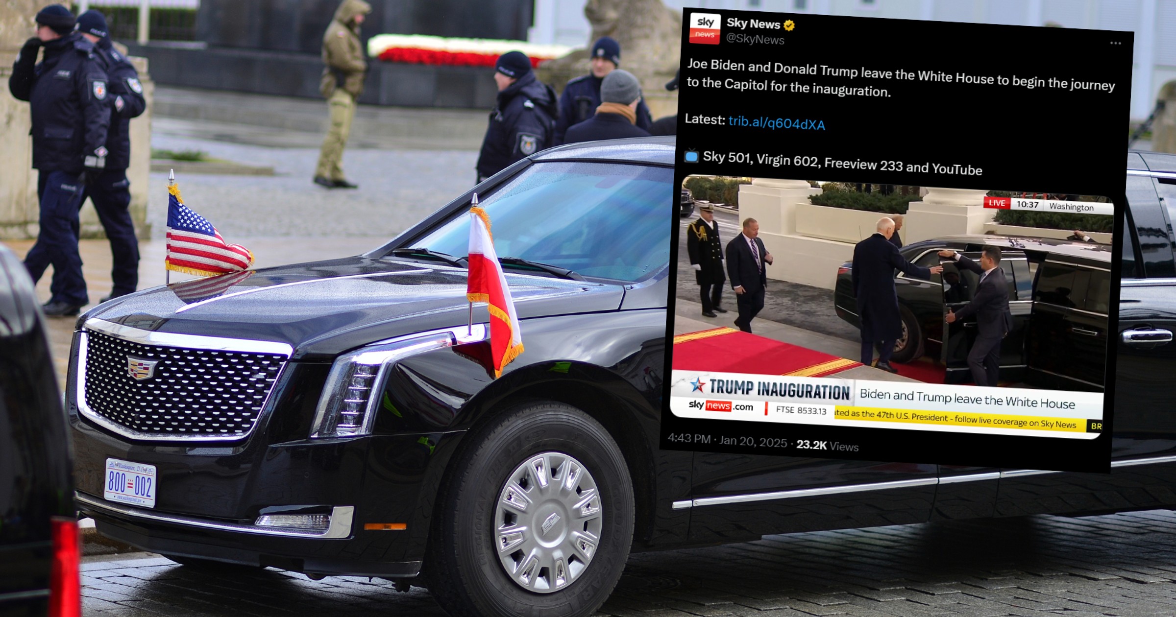 Joe Biden i Donald Trump razem w "Bestii". To istna forteca na kołach (fot. screen: Twitter/SkyNews)