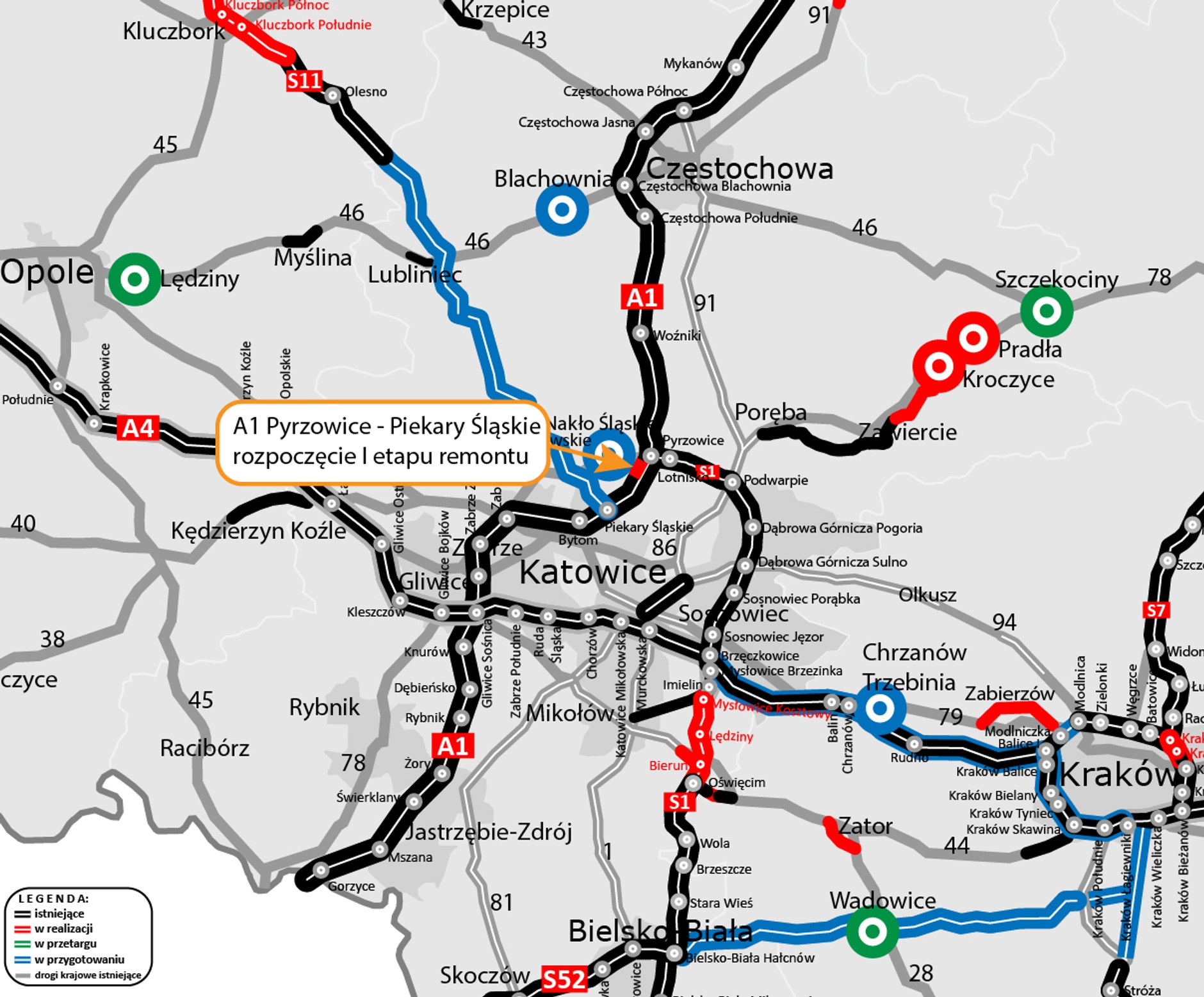 Autostrada A1 Pyrzowice - Piekary, rozpoczęcie remontu