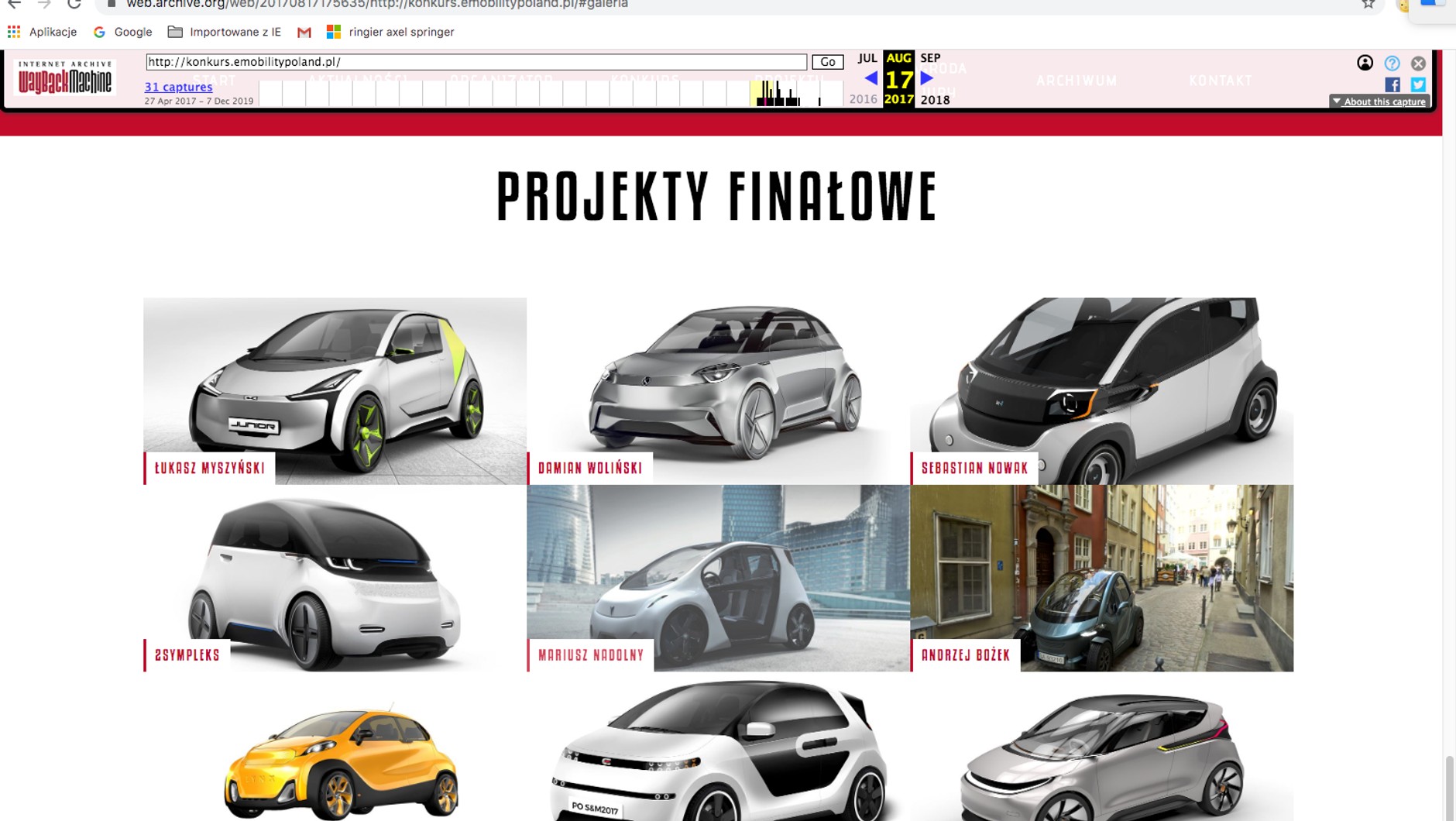 To zrzut ze starej strony internetowej spółki EMP – konkursowe wizualizacje narodowego samochodu na prąd