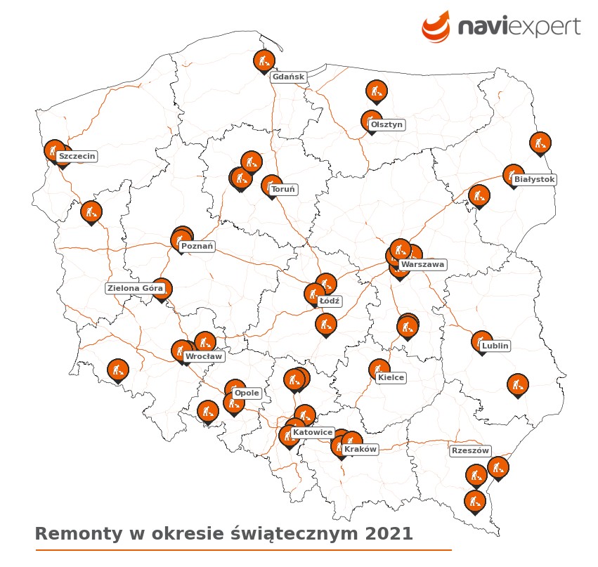 Mapa remontów prowadzonych na trasach w Polsce