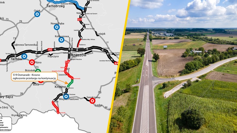 Droga S19 między węzłami Domaradz i Krosno na mapie