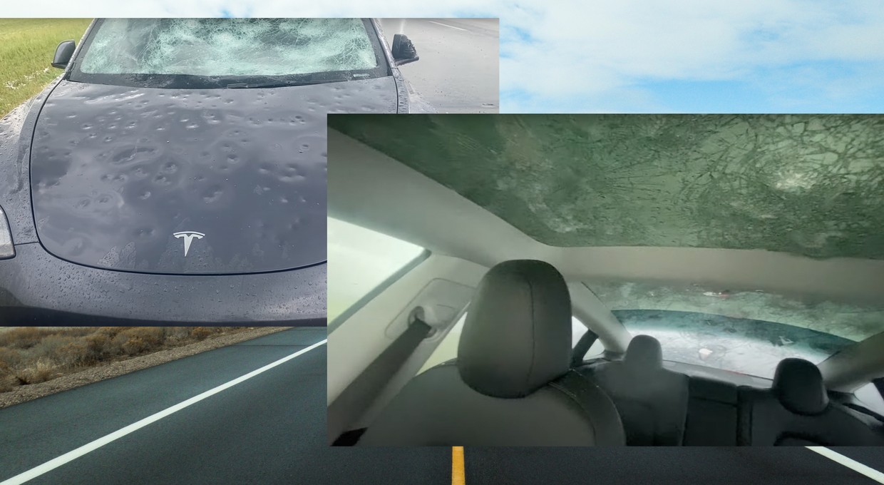 Grad wielkości piłek do tenisa masakruje Teslę. Przerażony kierowca utknął w kabinie