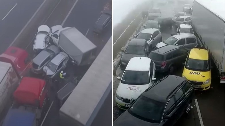 Największe karambole w Polsce spowodowane były przez warunki pogodowe i samych kierowców (zdj. Youtube.com/epiotrkow.pl)