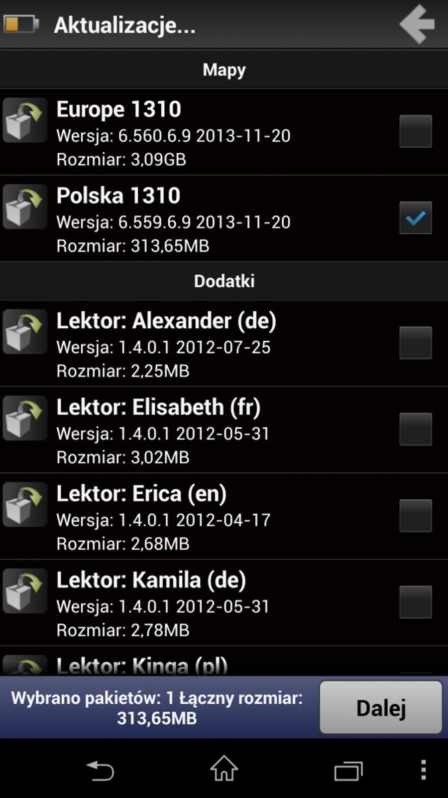 Aktualizacje aplikacji i map w programach na Android jest dość łatwe.Na zdjęciu: