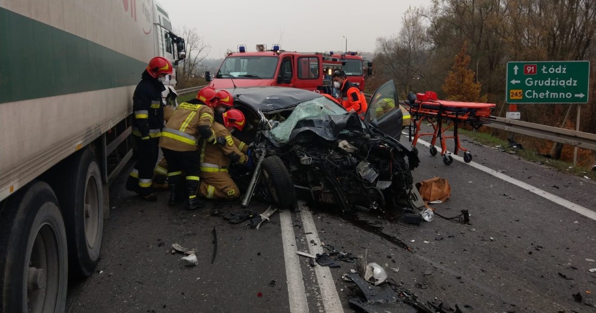 Wypadek na DK91 w Chełmnie