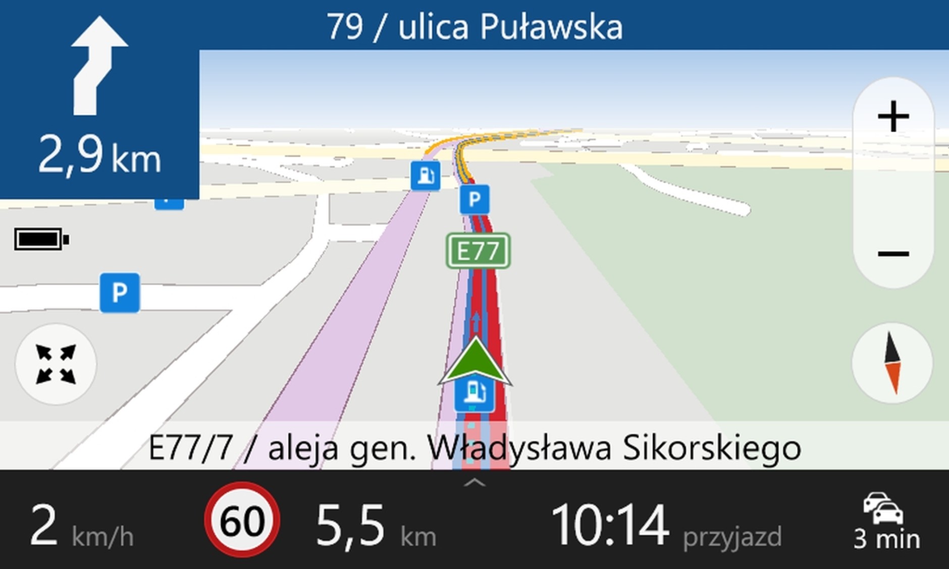 Czerwony pasek na drodze to dane o natężeniu ruchu.