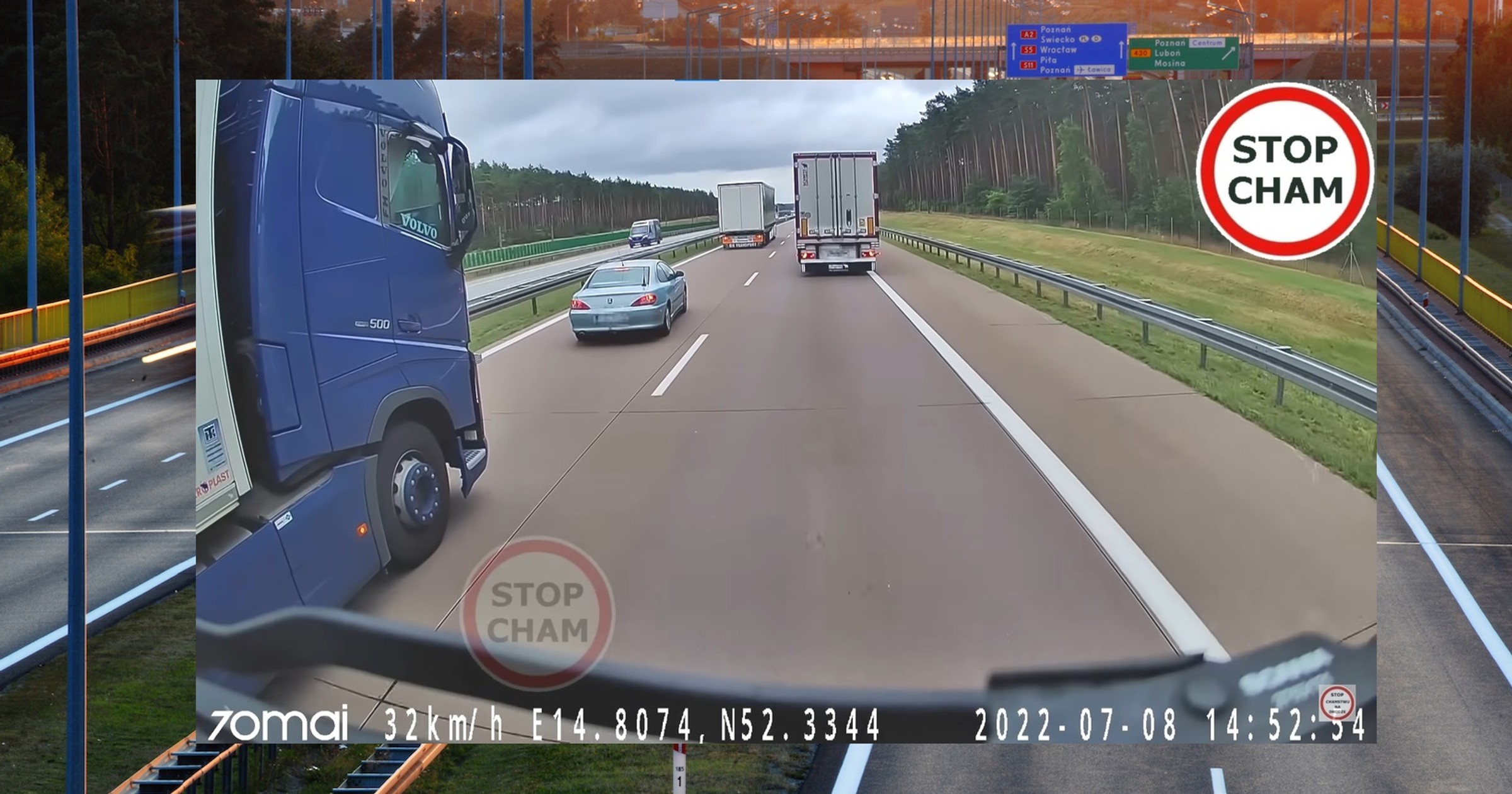 Wyprzedzał pasem awaryjnym i hamował. Kierowcy TIR-ów dali mu nauczkę 