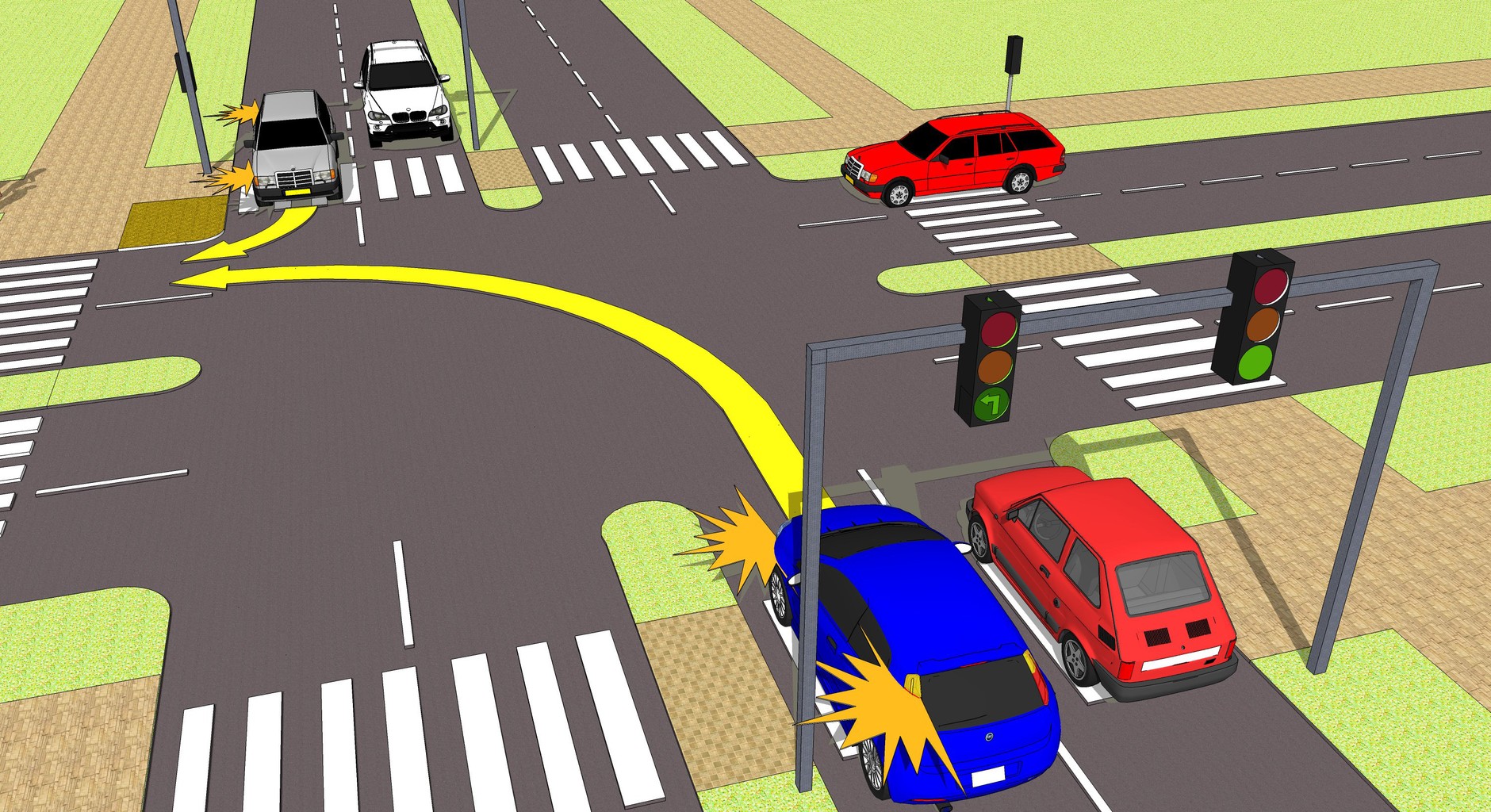 Zielona strzałka zezwala na warunkowy skręt w kierunku, który wskazuje.