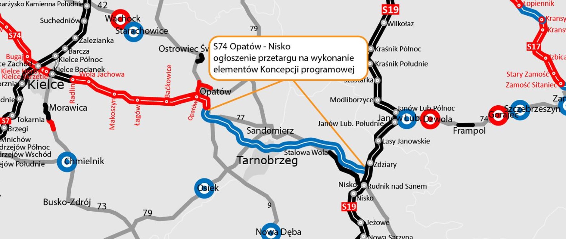 Droga S74 Opatów - Nisko na mapie