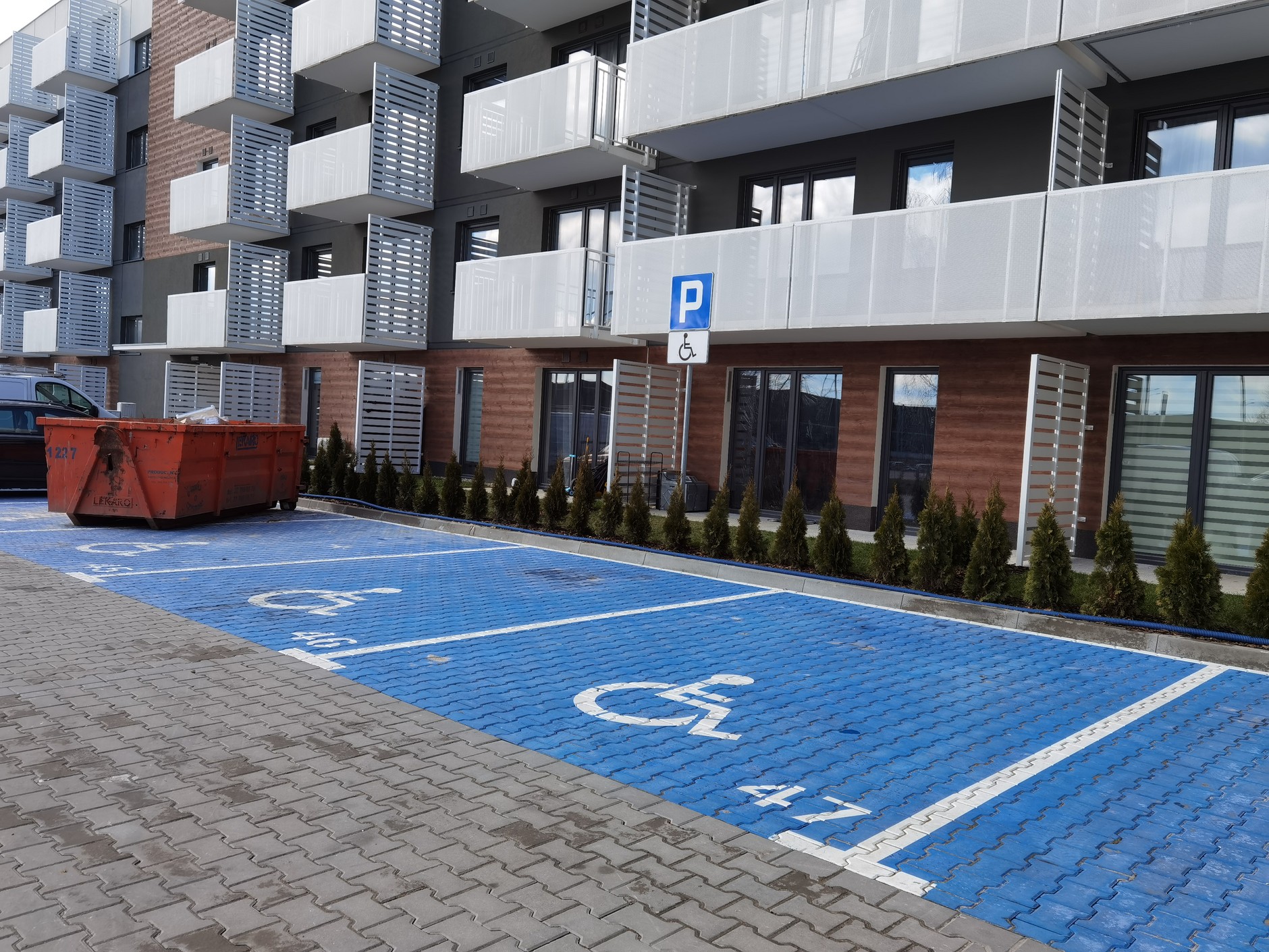 Deweloper znalazł sprytny sposób. Na tym osiedlu prawie cały parking pomalowano na niebiesko