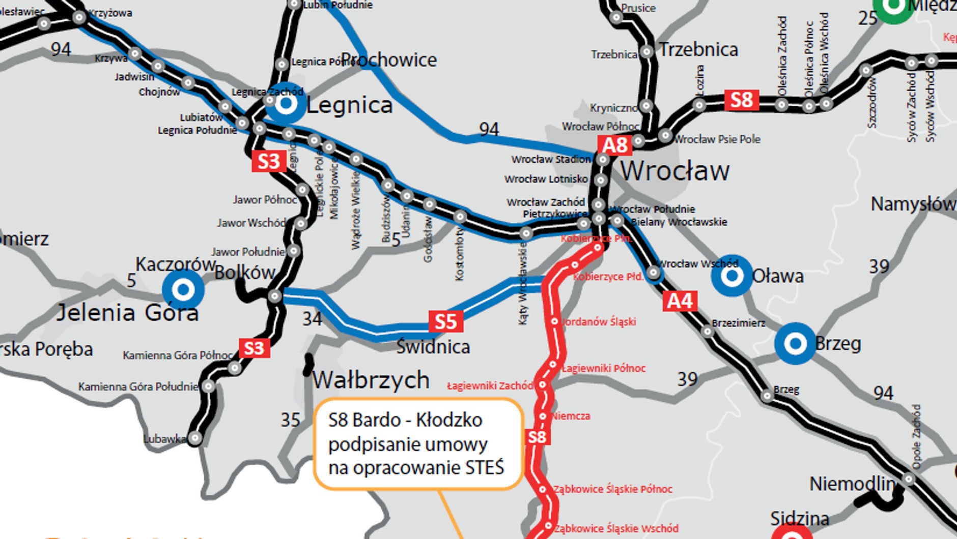 Droga S8 Bardo - Kłodzko - mapa