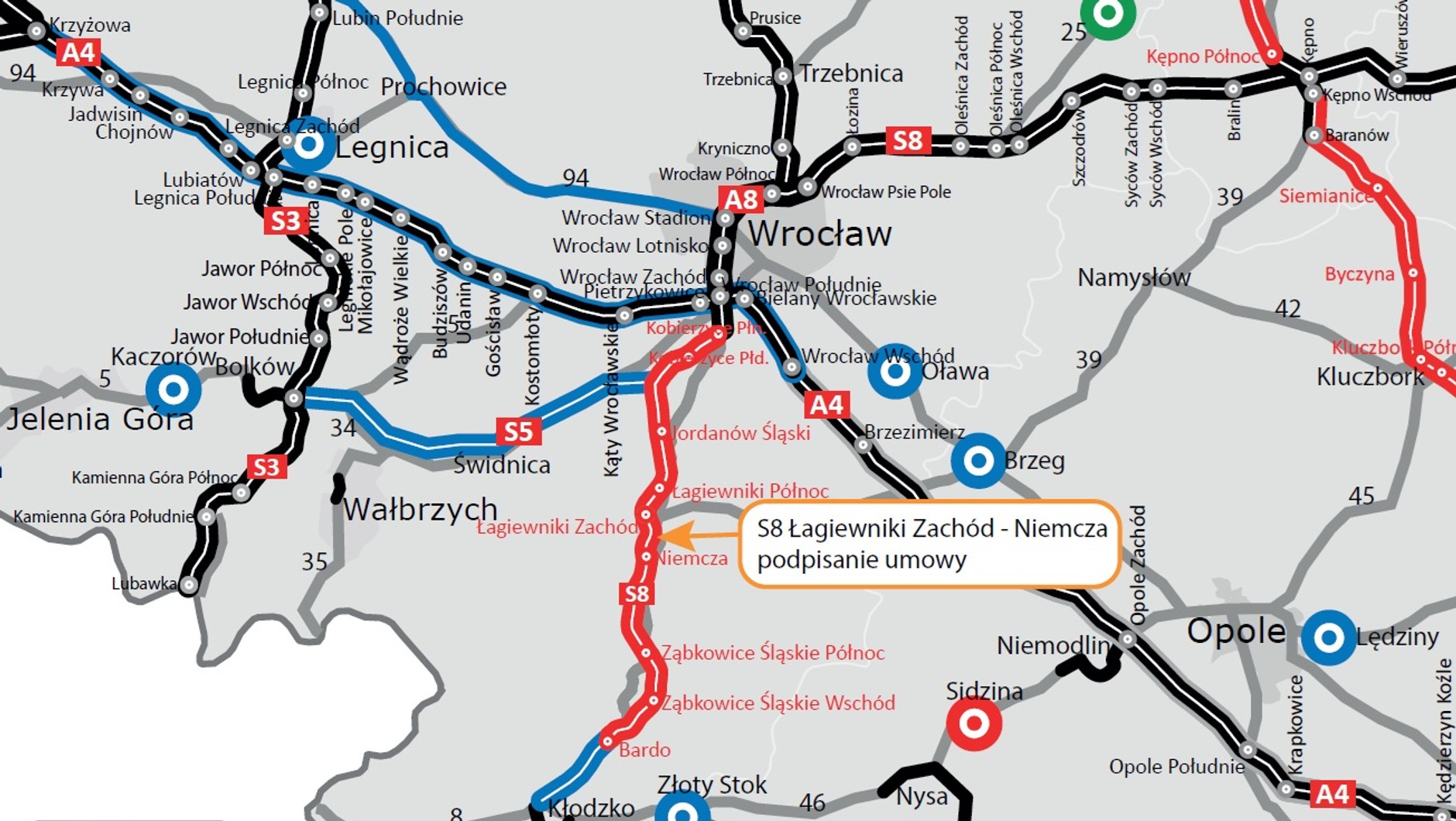 S8 zad. 4 odc. Łagiewniki-Niemcza mapa na podpisanie umowy