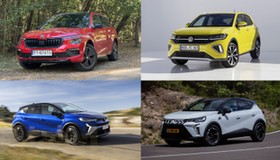 Najlepsze nowe SUV-y do 100 tys. zł: Skoda Kamiq, VW T-Roc, Mitsubishi ASX i Renault Captur (zgodnie z ruchem wskazówek zegara)