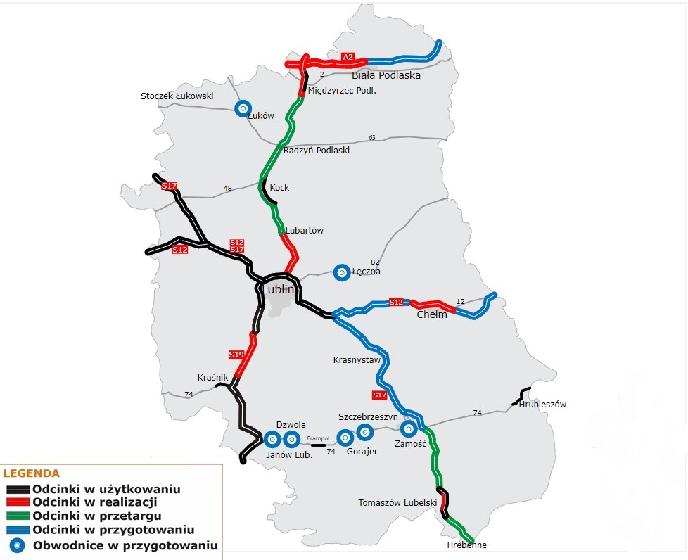 Lubelskie mapa budowy dróg
