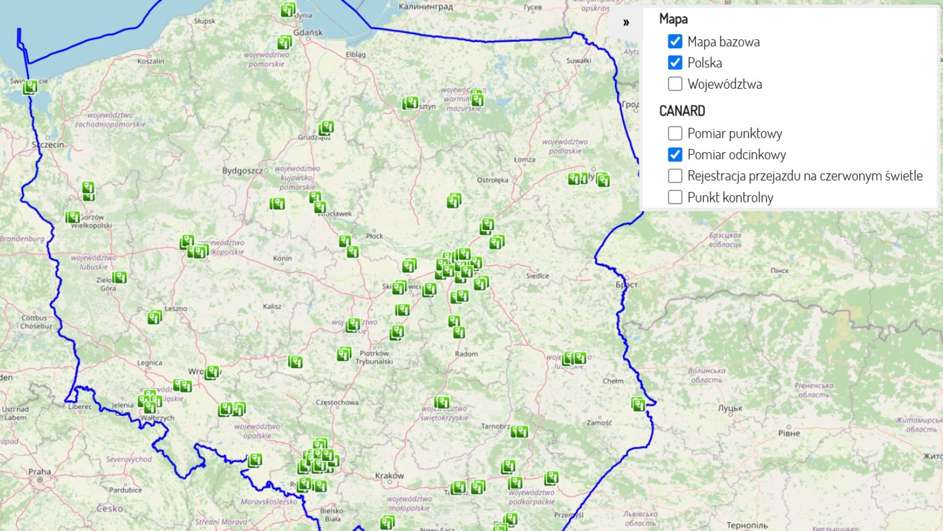 Mapa odcinkowych pomiarów prędkości (OPP) w Polsce