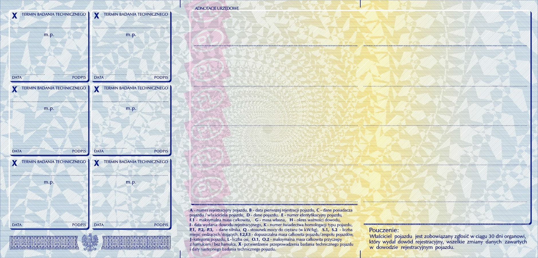 Nowy dowód rejestracyjny - wzór