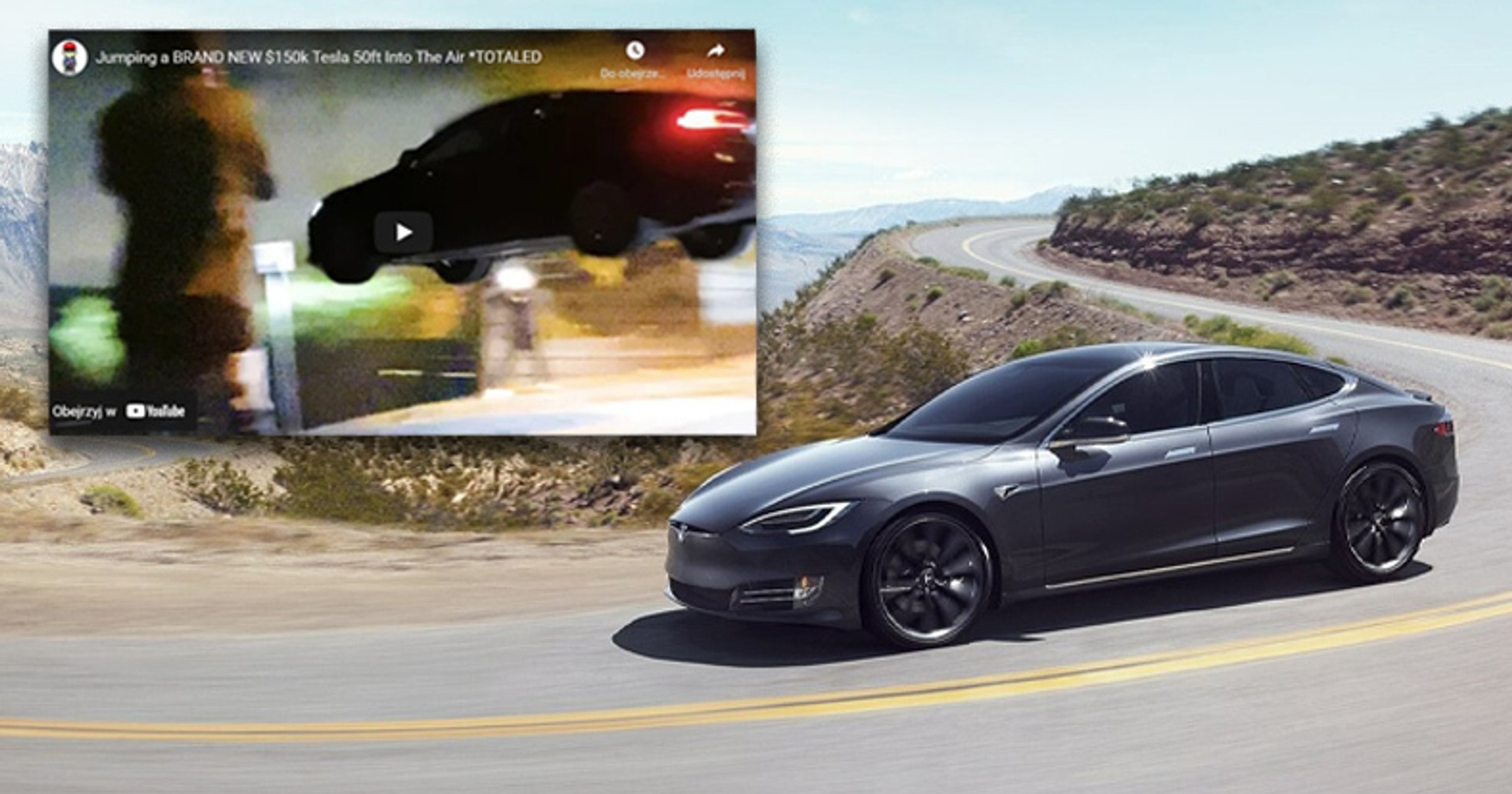 Kierowca przeleciał Teslą Model S nad skrzyżowaniem w Los Angeles